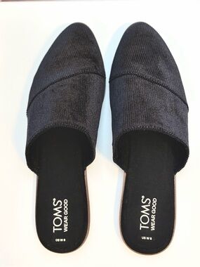 TOMS Jade Corduroy Mule Size 8 Black Slip On Pointed Toe Minimal